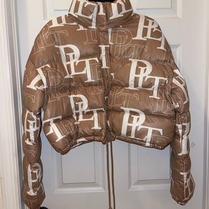 PLT brown crop puffer jacket